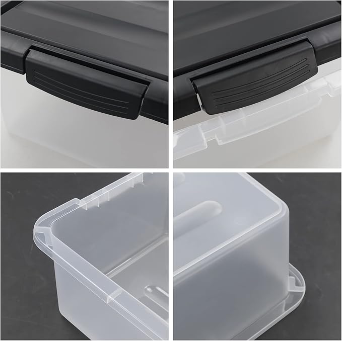 Teyyvn 14 L Clear Storage Box 2-Pack Plastic Storage Bin with Black Lid