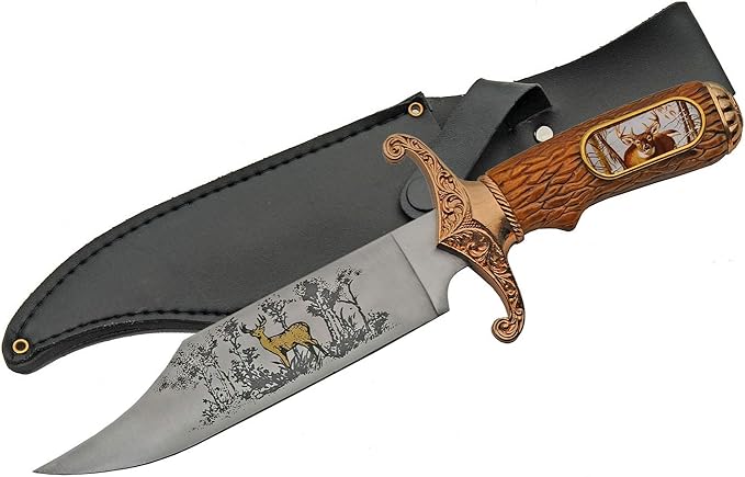 Fixed-Blade Knife | 12.25 Overall Buck Deer Hunter + Leather Sheath
