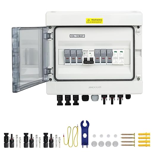 3 in 1 Out Solar Combiner BoxPV Combiner Box with 20A PV FuseDC 63A Circuit Breaker and Surge ProtectorIP65 Solar Disconnect Switch Box for Indoor Outdoor Solar Panel System (3 in 1 Out 20A 500V)