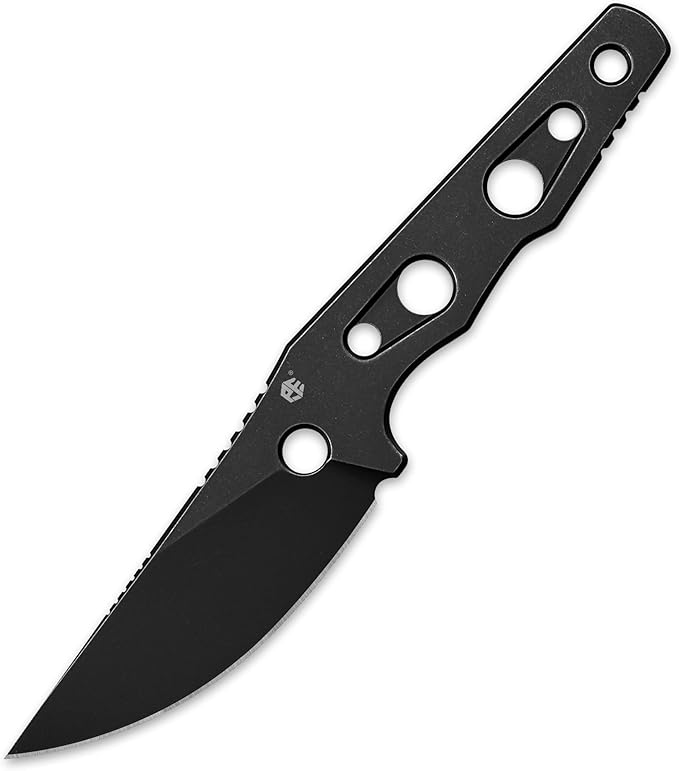 Petrified fish PFE18 Bison L 3.03 Fixed Blade Knife N690 Steel Personalized Skeleton Knife Stonewashed Blade for EDC (Black Stonewashed)