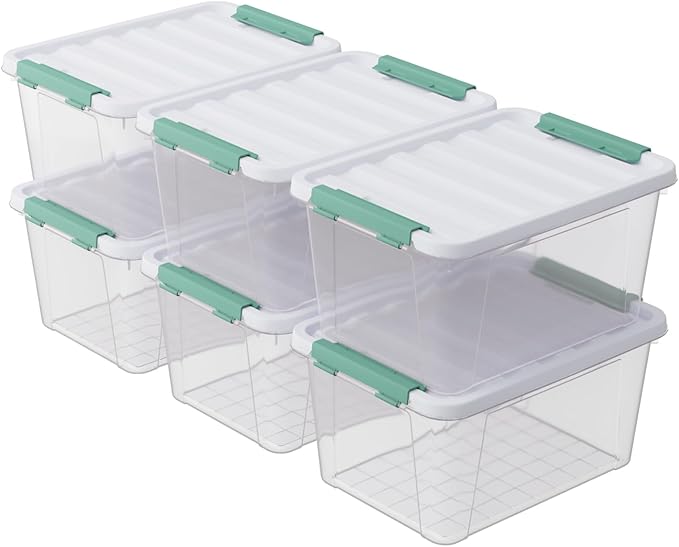 6-Pack 20 Quart Plastic Storage Box with Latch Lid Clear Stackable Storage Container Bins