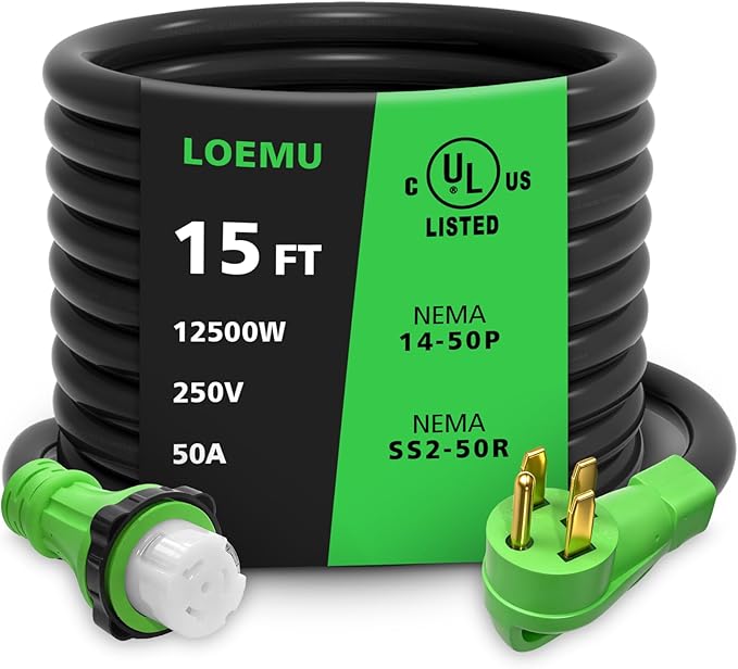 50 Amp Generator Cord with Twist Lock 15FT Heavy Duty 6/3+8/1 Gauge Generator Cable 14-50P/SS2-50R STW Power Cord 50 Amp Extension Cord for Generator &amp Yard &amp House