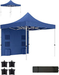 10x10ft Outdoor Shelter with UPF50+ Canopy &amp Sidewall 4 Mesh Pockets 3-Height Settings Sandbag/Stake/Guy Rope Set Dark Blue