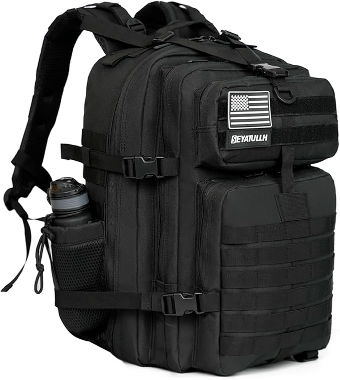 45L Military Tactical Backpack for Men &amp Women Bug Out Bag Assault pack Molle Daypack Hiking Trekking Rucksack (2.0 side pockets (black))