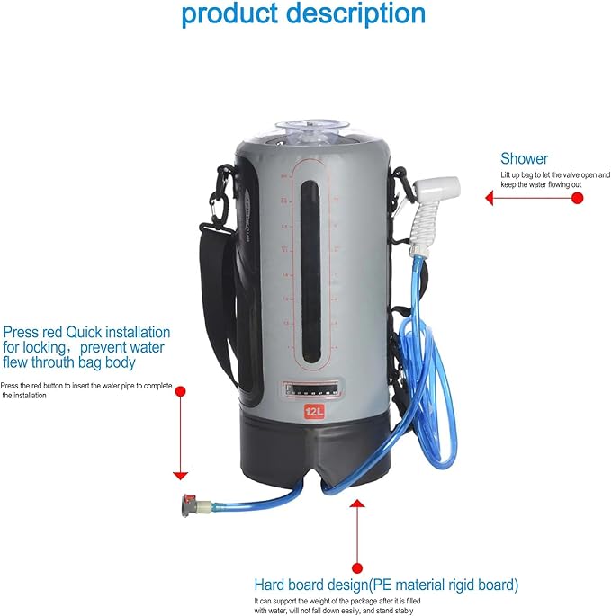 Outdoor Foldable Portable Mountaineering Outdoor Supplies Camping Solar Shower Bag Camping Portable Solar Shower Bag 12L