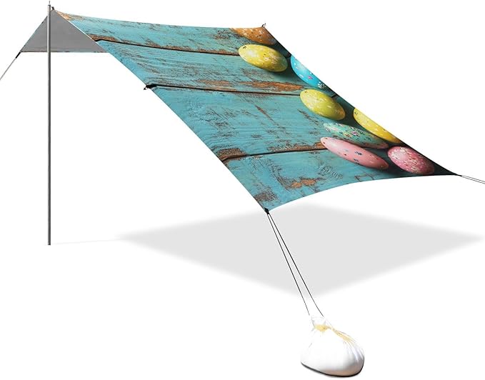 ALAZA Happy Easter Vintage Banner Colored Easter Eggs Beach Tent Sun Shelter Portable Canopy Sunshade for Outdoor Camping Picnics Backyard Fun 10x9 ft