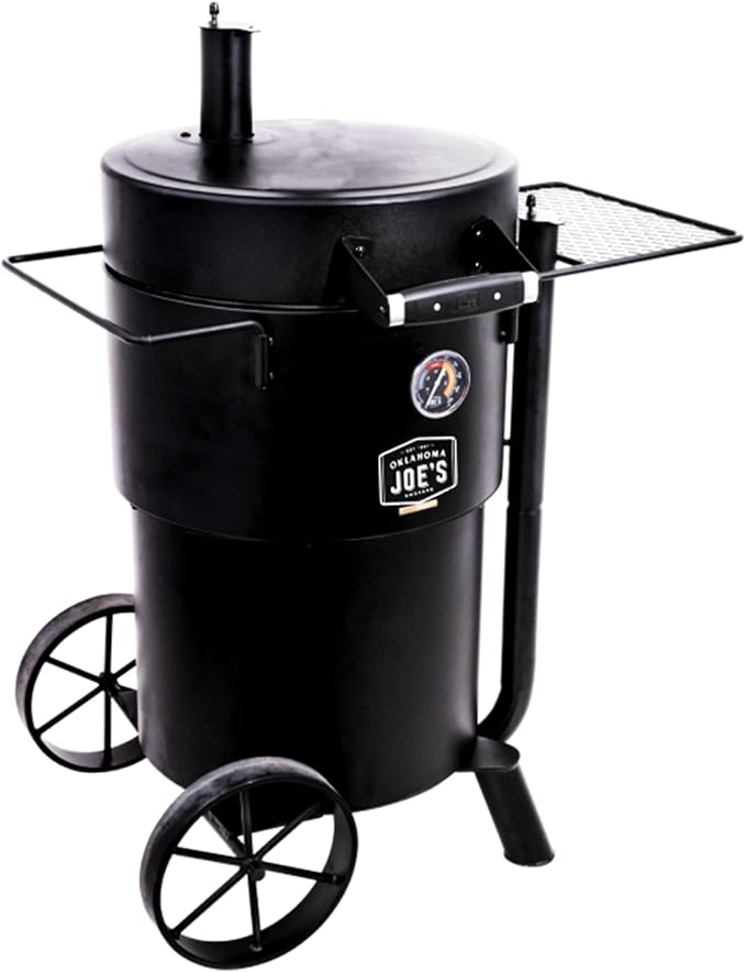 Char-Broil Oklahoma Joes Bronco Barrel Drum Smoker with Porcelain Coated Steel Air Intake Channel and 630 Square Inches Cooking Surface Black