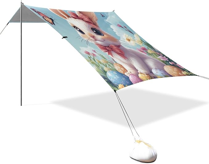 Easter Eggs Spring Bunny Beach Tent Sun Shelter Set UPF50+ UV Protection 10.5 x 9.19 FT Camping Shade Canopy with Sandbags Sand Anchors Carrying Bag and Others