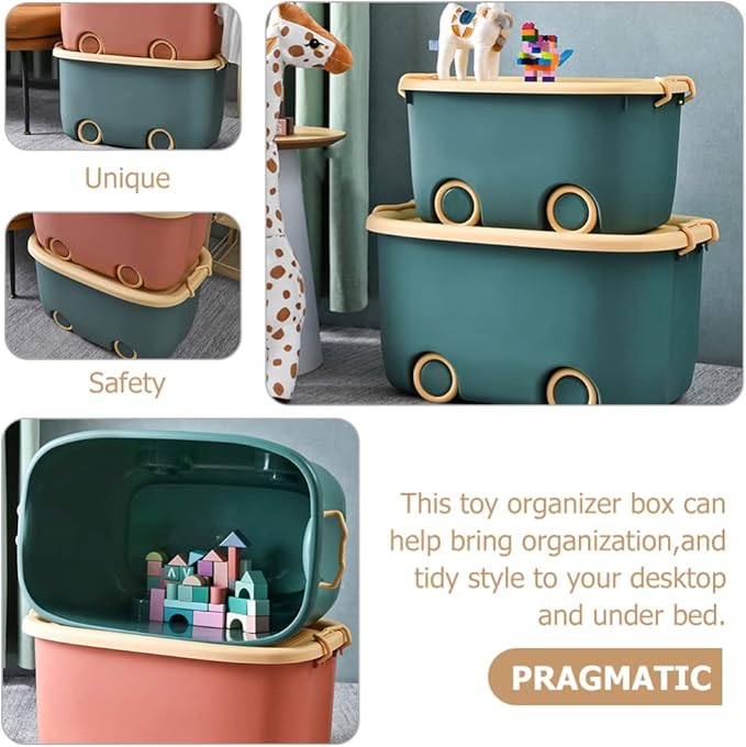 LIFKOME Stackable Toy Storage Box with Wheels Rolling Storage Box with Snap Lid Handle&amp Latches Wheeled Storage Durable and Reusable Storage Bins with Latching Lids