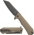 Off-Grid Knives - MAMBA V3 Large EDC Knife with MagnaCut Blade Steel Titanium Scales and Hardware Manual Ball Bearing Flipper Four Finger Grip Deep Pocket Carry (Coyote Gold)