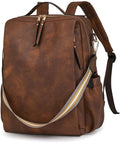 Women’s PU Leather Laptop Backpack Business Travel Shoulder Bag with Laptop Compartment – Multi-Functional Work Bag (Two-Tone Brown)