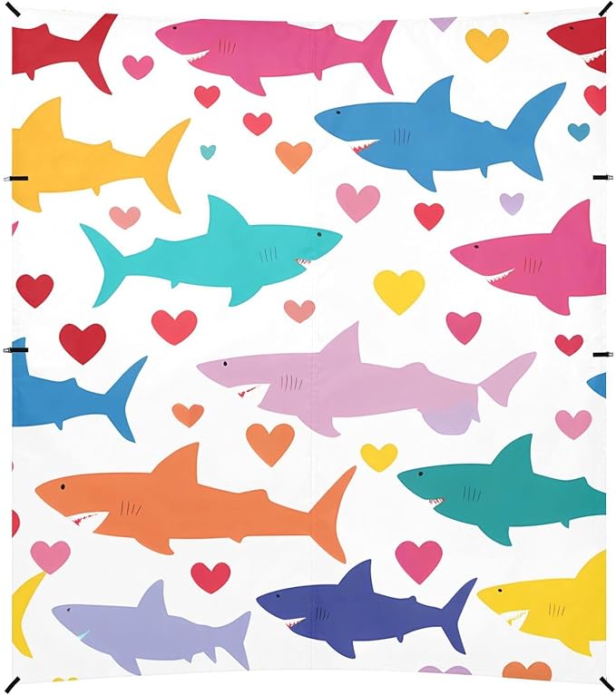 ALAZA Shark Heart Pattern Beach Tent Sun Shelter Portable Canopy Sunshade for Outdoor Camping Picnics Backyard Fun 10x9 ft