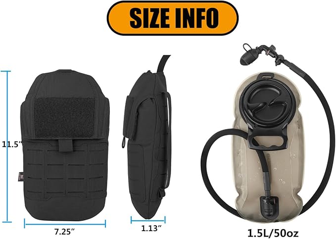 KRYDEX Tactical Molle Hydration Pouch with1.5L Inner Bladder - Low Profile Water Reservoir Bag for Molle Vest Backpack for Cycling Hiking Climbing Hunting