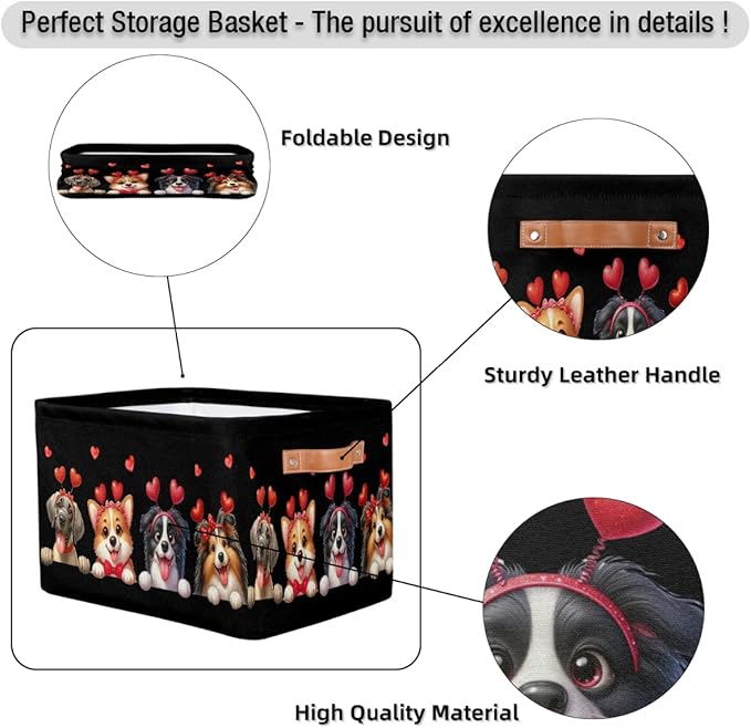 Pardick Basket Storage Bins Cute Animal Dog Rectangle Cube Basket Box Kids Girls Boys Toys Organizer Beaket Decor Foldable with Handle for Living Room Bedroom Closet Nursery Office Shelf Gifts