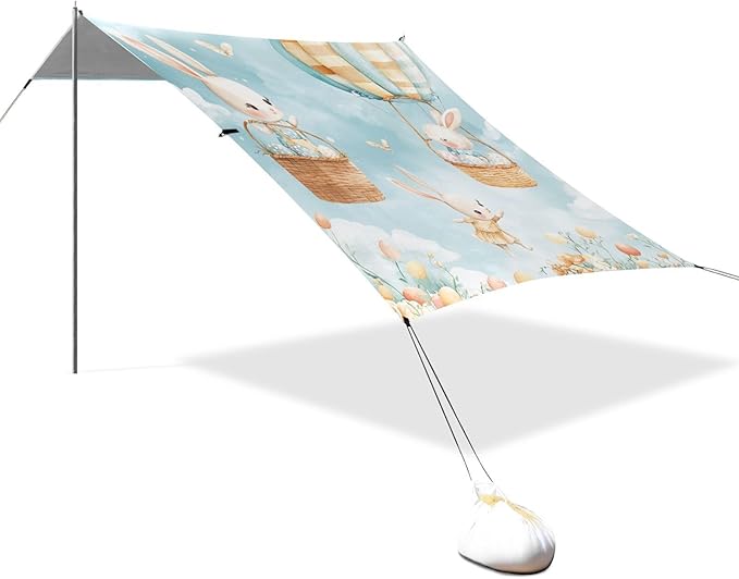 ALAZA Cute Bunnies Baskets Easter Eggs Hot Air Balloons Beach Tent Sun Shelter Portable Canopy Sunshade for Outdoor Camping Picnics Backyard Fun 10x9 ft
