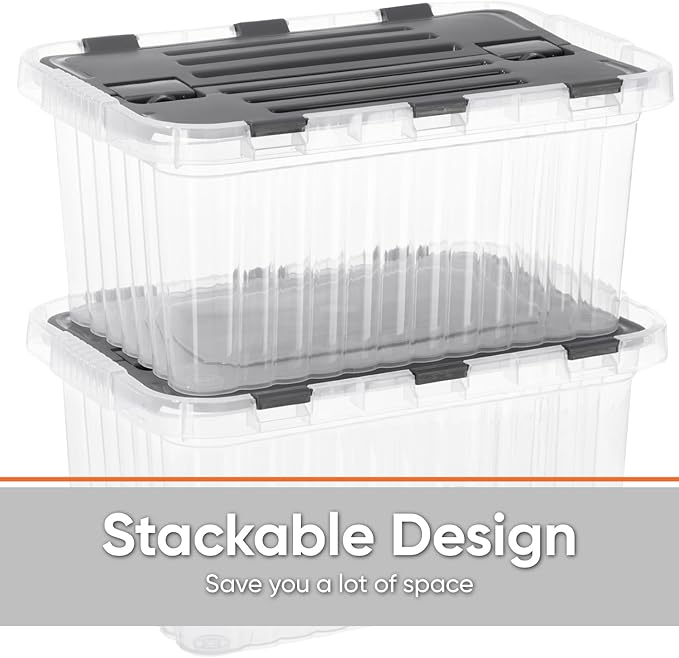 Superio Storage Bins with Lids Clear Plastic Containers for Organizing Stackable Totes BPA Free Odor Free Organizer Boxes for Home and Dorm 17 Quart (4 Pack 15x10x10.25)