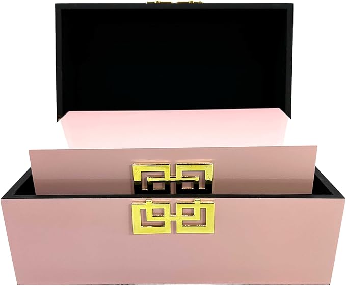 Galt International Storage Box Set Decorative Storage Box w/Hinged Lid Classic Design Wood Decor Boxes with Geometric Clasp Storage for Bedroom &amp Home - Set of 2 (Pink &amp Gold)