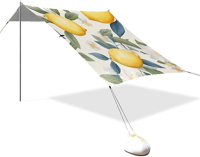 ALAZA Lemons Hand Drawn Floral Beach Tent Sun Shelter Portable Canopy Sunshade for Outdoor Camping Picnics Backyard Fun 10x9 ft