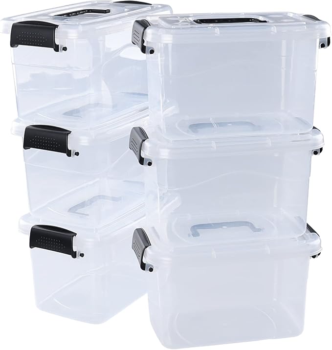 Hespama 6 Packs 6 Quart Lidded Storage Bin Plastic Latch Container Box with Handle R