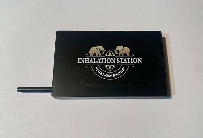 Inhalation Station Black 7 Compartment/Slot Snuff Storage Box w/Built in Slim 3 Metal Straw Portable Travel Case