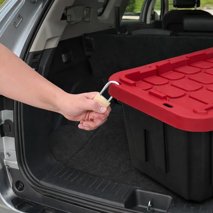 27 Gallon Large Storage Bin with Snap Lid Heavy Duty Plastic Storage Container Black and Red 4 Pack