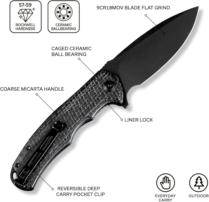 CIVIVI Folding Pocket Knife- Praxis Flipper Liner Lock Knife 3.75 Black Stonewashed Blade with Micarta Handles Reversible Clip for Everyday Carry Outdoor Use C803G