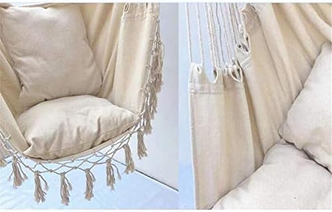 Hammock Chair Hanging Rope Swing Seat for Indoor Outdoor Deluxe Cushion for Macrame Swinging Chairs &amp Hanging Kit for Home Bedroom Patio Porch