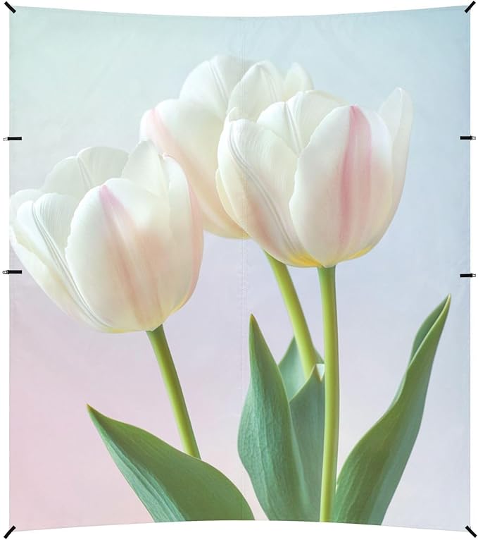 ALAZA Beautiful Blooming White Tulip Leaf Beach Tent Sun Shelter Portable Canopy Sunshade for Outdoor Camping Picnics Backyard Fun 10x9 ft