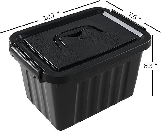 6L Plastic Storage Boxes 6 Pack Black Storage Bins with Lids