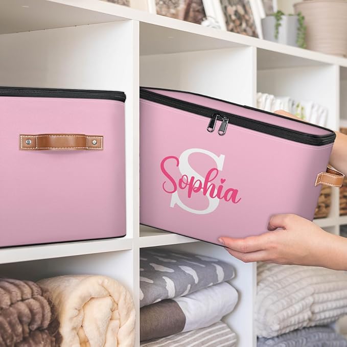 Closet-Storage-Bins with Lids Handle Customized Stackable-Storage-Bin for Kids-Boys-Girls-Toys Cube Collapsibl Laundry Basket Purple