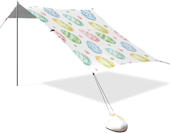 Easter Egg Beach Canopy Sun Shelter with Sandbags &amp Sand Shovel &amp Windproof Ropes - Portable 110x126 Beach Shade Beach Tent for Camping Picnics