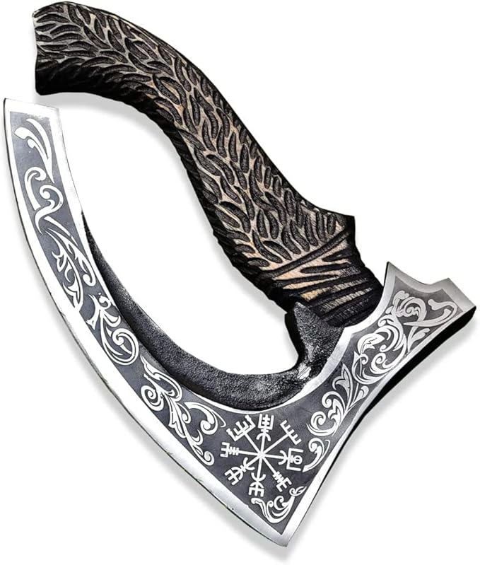 Forest Hunting/Viking Steel Pizza Axe Authentic Medieval Pizza Cutter Axe Hand forged ax Rocking Pizza Gift Knife with leather sheath (Etching FH2022)