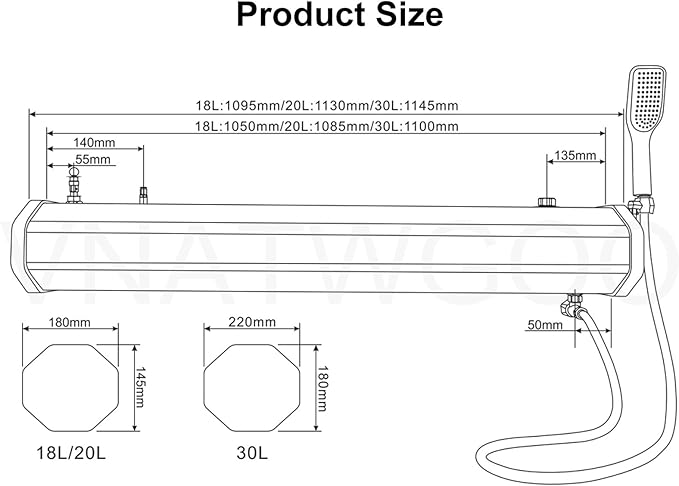 Portable Camping Shower Kit with Water Tank 18L/20L/30L Pressurized Water Tank for Overlanding Road Shower18L