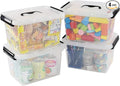 Ramddy 6 Quart Plastic Latching Storage Bin 4 Pack See Through Clear Container Box with Lid