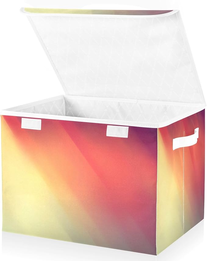 Red Orange Gradient Storage Bins with Lids Collapsible Organizer Bins Shoe Storage Boxes for Home Studyroom Dormroom