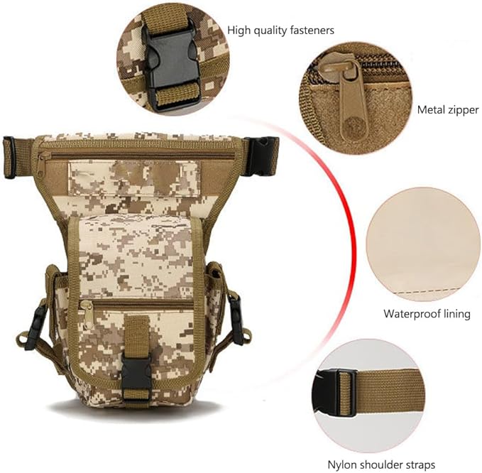 Drop Leg Bag for Men Tactical Metal Detecting Thigh Pack Tactical Drop Leg Bag Utility Pouch (Mud Color)
