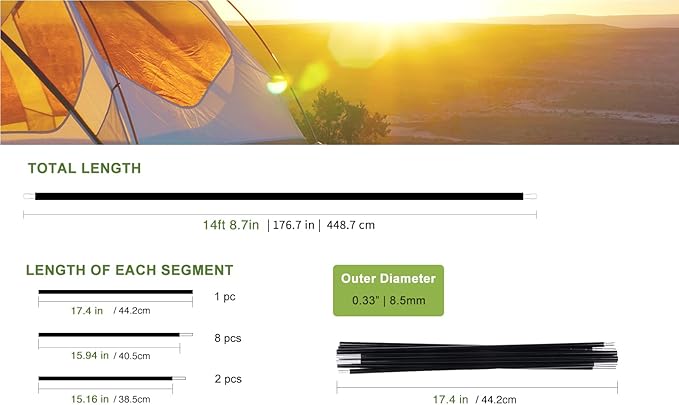 Aluminum Tent Poles Replacement Black Pre-Assembled Tent Pole 7001 T6 Heated Camping Tent Rod