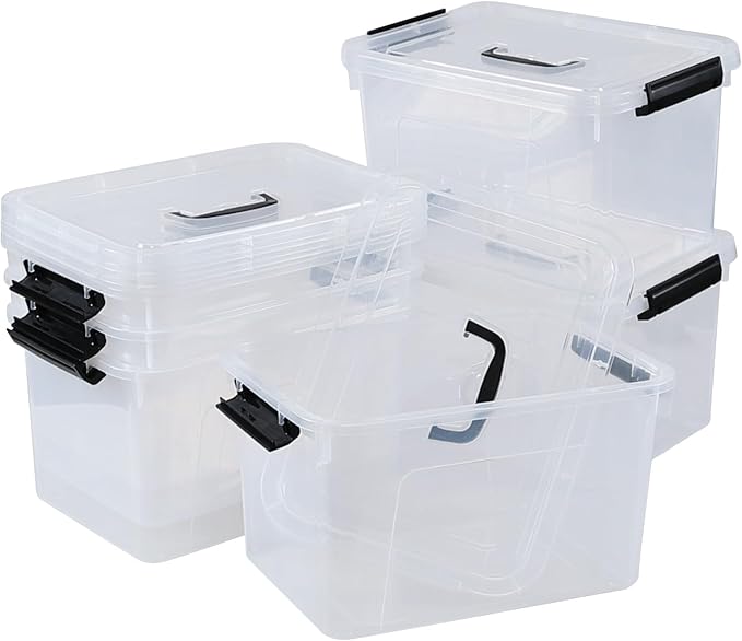 12 Quart Plastic Storage Latch Bins with Handle Clear Plastic Containers with Lids 6 Packs