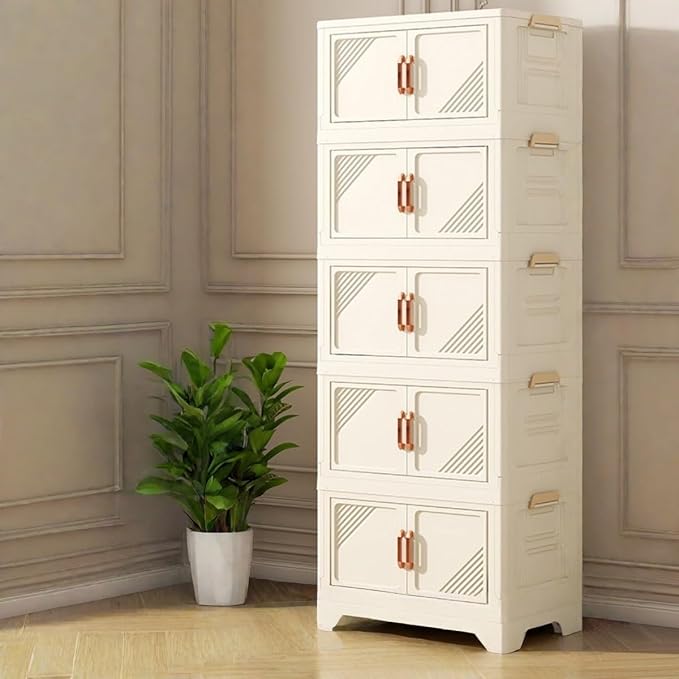 Storage Bins Stackable Folding Plastic Storage Containers with Clear Lids Multi Layer Organizer for Home Dorm Office Closet Bedroom Living Room