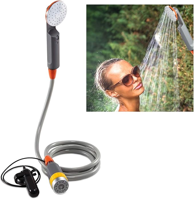 Ivation Portable Camping Shower | Compact Handheld &amp Hands-Free Rechargeable Outdoor Shower Head &amp Cleaning System w/ 3.7V Pump 6-Ft Hose Bidet Head Removable Filter Multiuse Hook &amp US