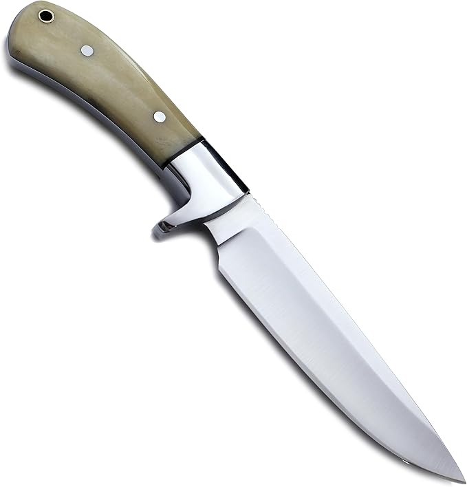 GCS Handmade Camel Bone Handle D2 Tool Steel Tactical Hunting Knife with leather sheath Full tang blade designed for Hunting &amp EDC GCS 141
