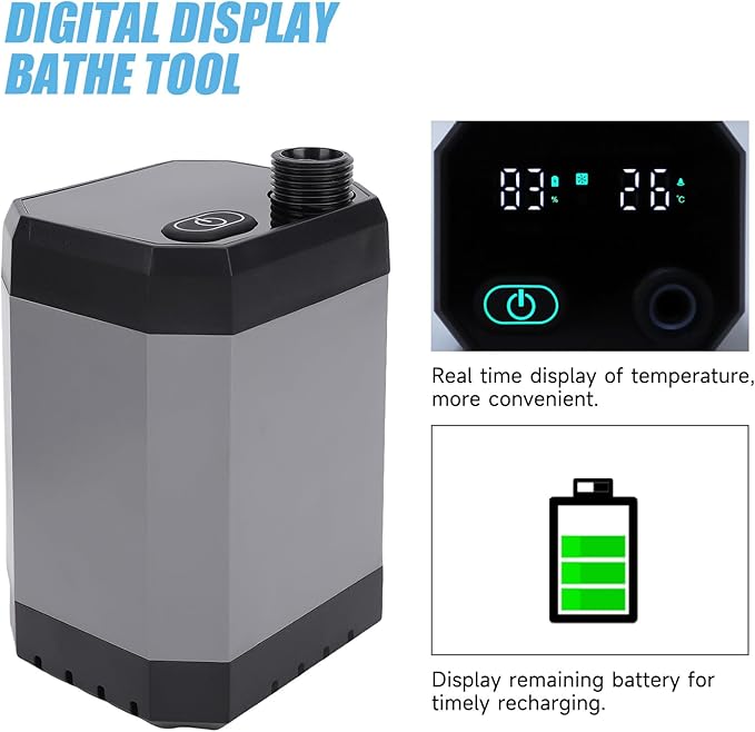 Portable Shower for Camping Rechargeable Camping Shower Pump with Digital Display Outdoor Shower for Hiking Pet Bath Car Washing Traveling
