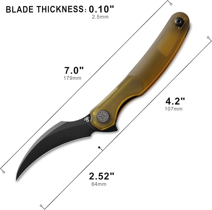 Mantis Flipper Pikal Knife2.52 ELMAX Blade Folding Knife PVD ProcessingYellow Ultem Handle 4.2 EDC Pocket Knife (Yellow-Black PVD)