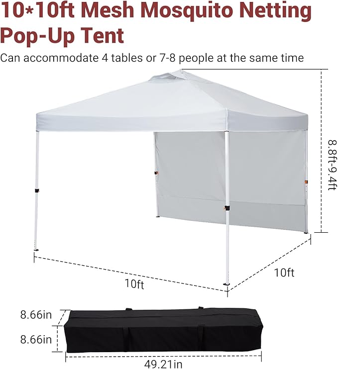 Easy One-Push Setup Pop Up Canopy Tent 10x10ft – Waterproof Outdoor Shelter Portable Gazebo with Wheeled Bag Includes Side Wall Ideal for Camping Patio Parties