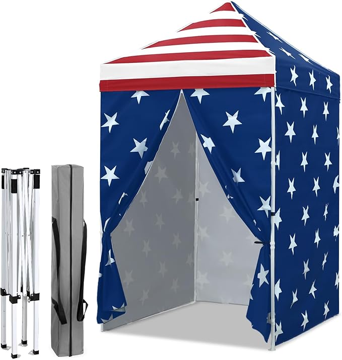 EAGLE PEAK 5x5 Instant Canopy with 4-Side Wall Panels Small Pop up Portable Canopy Tent with Carry Bag Light Weight Sun Shelter for Sports Camping and Beach American Flag