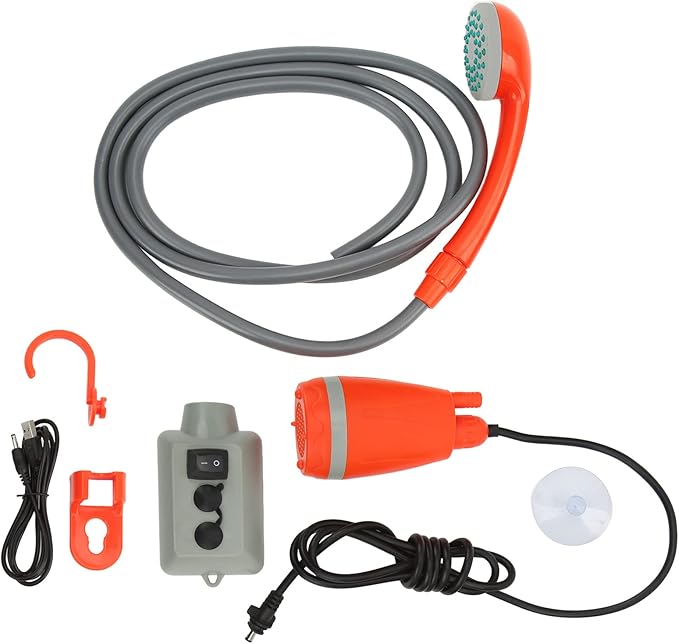 Portable Camping Shower Universal DC3.7V USB Rechargeable Camping Shower Kit for RV Yacht Car Built in 2000mAh Rechargeable Battery
