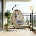 ALAULM Foldable Egg Chair with Stand 485LBS Capacity Textilene Hammock Swing Chair for Outdoor &amp Indoor Hanging Chair with Strong Frame &amp UV Resistant Cushion for Balcony Bedroom Light Gra