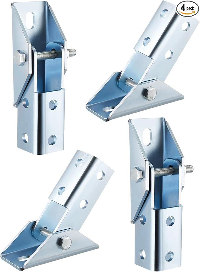 4 Pcs Adjustable Brace Fitting Fit for 1/2 Bolt in 1-5/8 Strut Channel Solar Panel Bracket Base 8 Hole Wing 180 Degree Turn Joint Connector Bracket for Mounting and Supporting Solar Panel