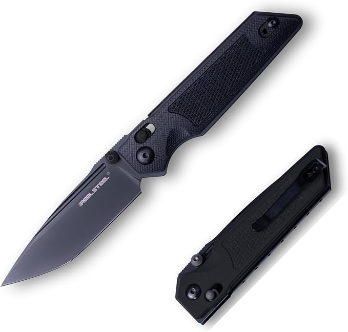 REALSTEEL SACRA Tac Pocket Knife Folding Knife Crossbar Lock 3.31 Böhler K110 Steel Blade Thumb Stud G10/Micarta Handle 2.58oz Deep-carry Pocket Clip EDC Outdoor Indoor Gifts for Men Women C