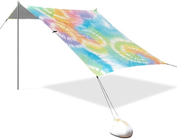 Lightseagreen Tie-dye Background Vibrant Colors and Swirling Patterns Tie-dye Pattern Beach Tent UPF50+ Water-Resistant Portable Sun Shelter with Sturdy Poles Sandbags and Shovel for Camping